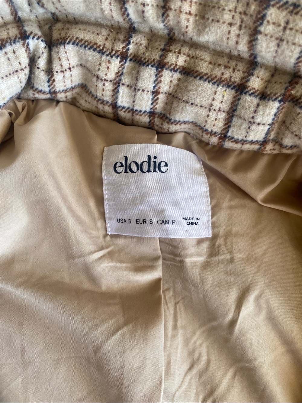 Elodie Womens Cropped Plaid Beige & Brown Puffer Jacket - Picture 2 of 5